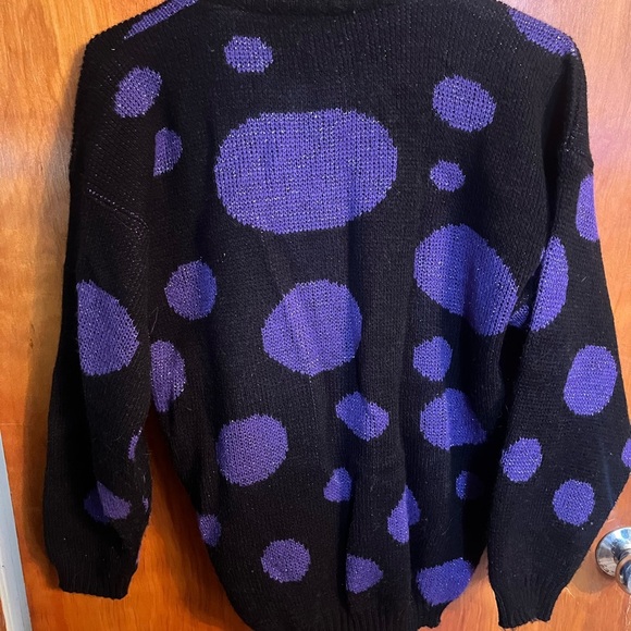 Black and purple polka dots vintage 80’s helen sue sweater size 8 small med - Picture 3 of 5